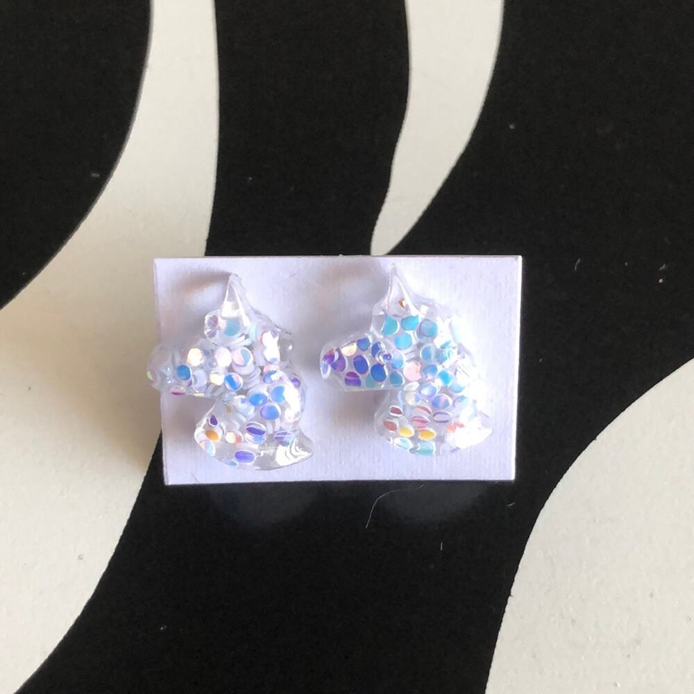 4 for $20 White Glitter Unicorn Stud Earrings